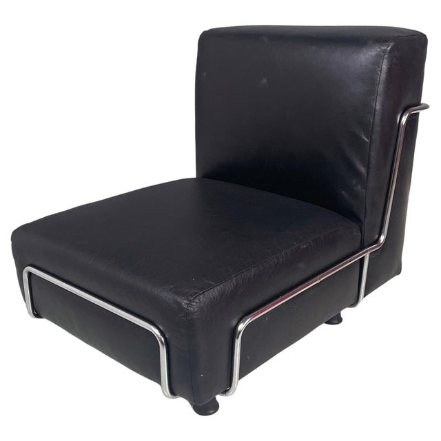 Italian Modern Square Lounge Chair in Black Leather and Metal, 1980s For Sale - Image 14 of 14