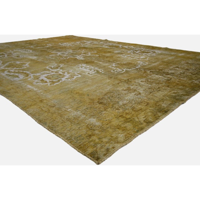 Distressed Vintage Turkish Rug with Warm Earth-Tone Colors and Chippendale Style 08'01 x 11'03. Stylish and bold combined...