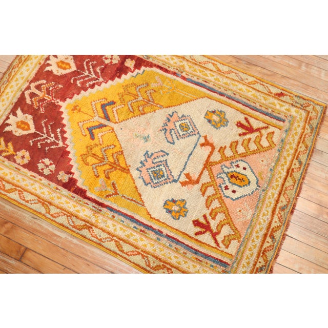 1920s Colorful Antique Turkish Oushak Prayer Rug - 3'3" x 4'8" For Sale - Image 5 of 7