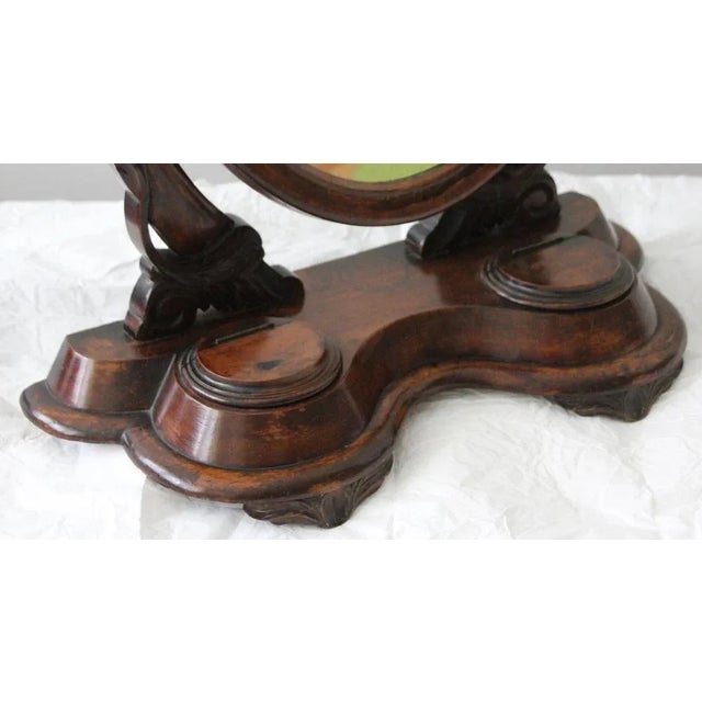 Vanity Oval Table Mirror in Carved Wood, 1920s For Sale - Image 3 of 12