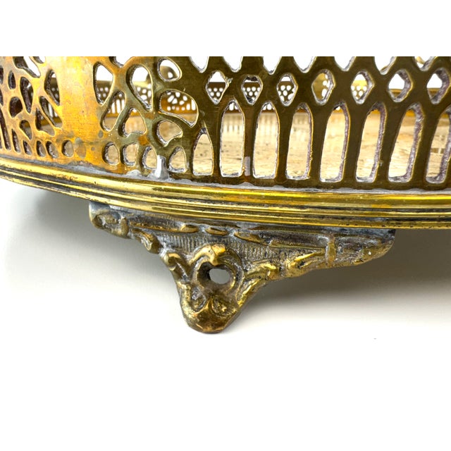 French French Gilt Brass Pierced Gallery Tray With Engraved Base, Late 19th Century For Sale - Image 3 of 8