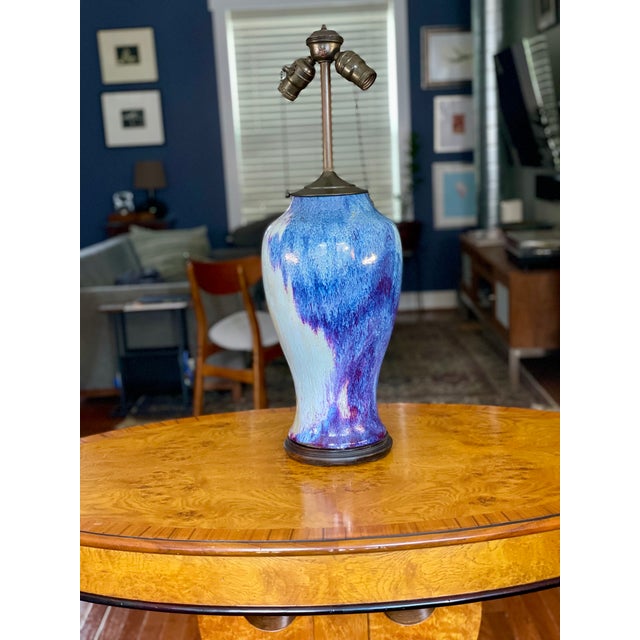Wood Early 20th Century Flambé Glaze Vase Lamp W/ Vintage Levolier Hardware For Sale - Image 7 of 16