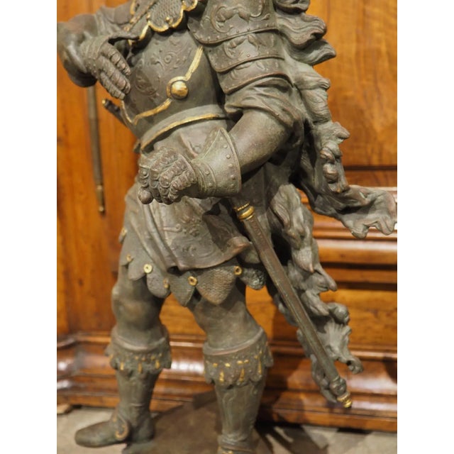 Pair of Highly Detailed Cast Antique Military Figures With Gilt Accents For Sale - Image 9 of 13