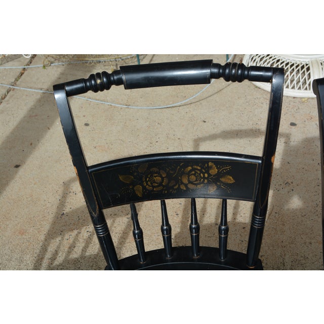 Vintage S Bent Bros Hitchcock Style Black Stenciled Dining Chairs Set of 4 For Sale - Image 9 of 18
