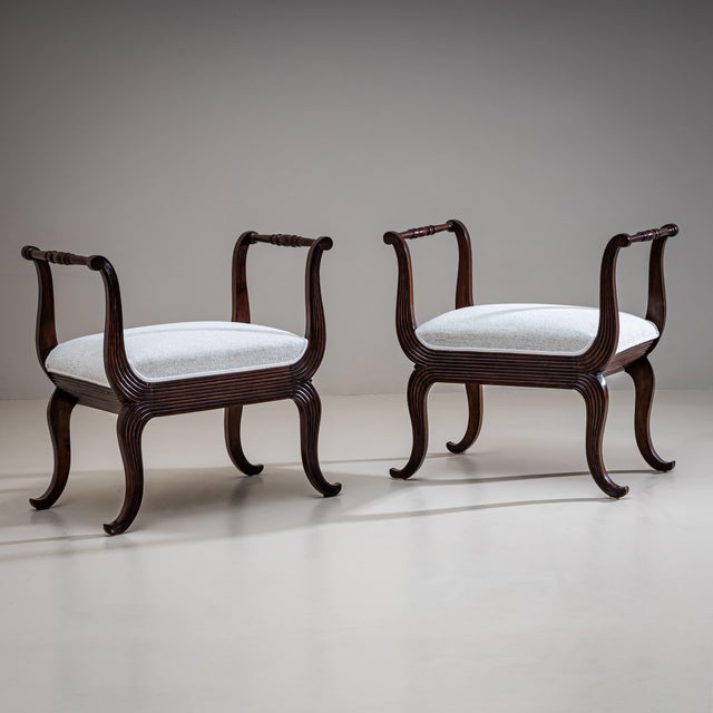 Mid-20th Century Pair of Walnut Tabourets, Italy For Sale - Image 18 of 18