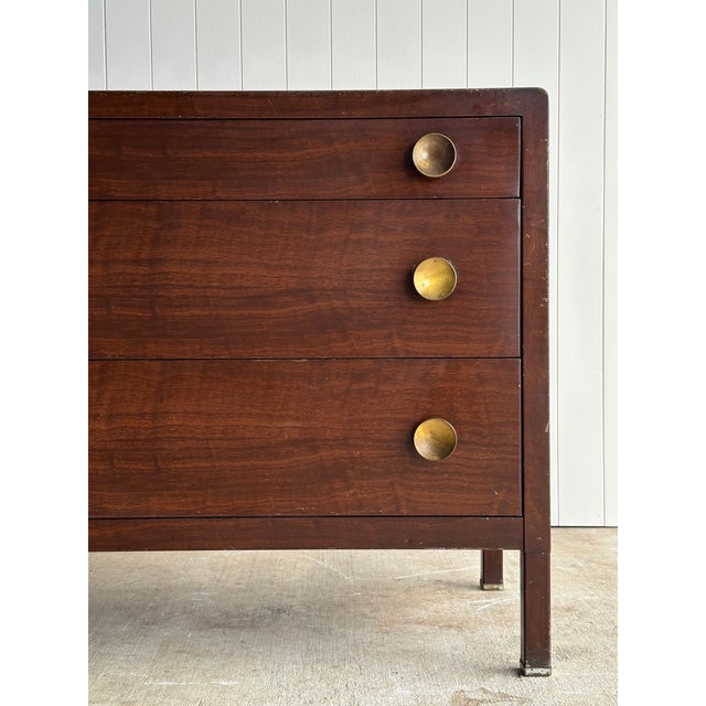 Vintage Norman Bel Geddes Steel Chest of Drawers With Mirror & Brass Pulls, C. 1930s For Sale In Greensboro - Image 6 of 18