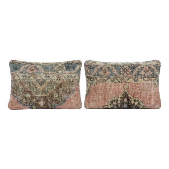 Turkish Lumbar Rug Pillow Cover 16'' X 24'' - Set of Two For Sale