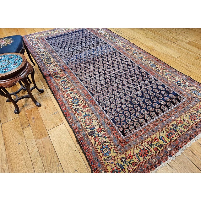 Antique Persian Malayer Gallery Rug, Hand-Knotted Wool, Paisley Pattern, 6x11, Navy & Saffron Yellow For Sale - Image 10 of 18