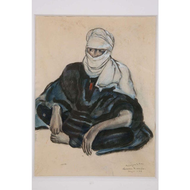 Touareg in Hoggar Gouache by Monique Cras, Art Deco, 1942 For Sale - Image 6 of 9