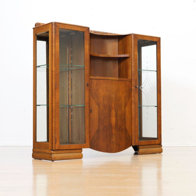 1950s Art Deco Walnut China Display Cabinet For Sale - Image 10 of 10