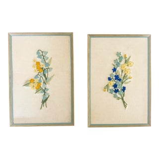 Vintage Handmade Embroidery Textile Art Wall Decor - a Pair For Sale