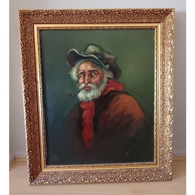 IM Artes, Man Smoking a Pipe, 1980s, Oil on Canvas, Framed For Sale - Image 6 of 6