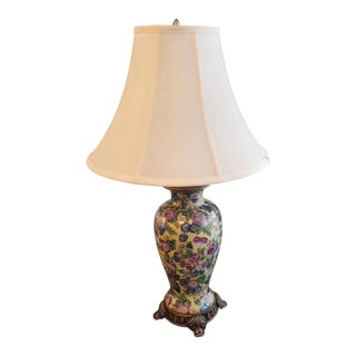 1990s Berman Specialties Chinoiserie Millefleurs Table Lamp With Bell Shade For Sale