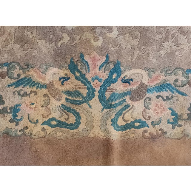 1920s Neutral Purple Floral Antique Chinese Crane Large Oversized Big Peking Rug For Sale - Image 10 of 10