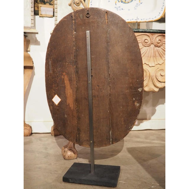 Brown Antique French Carved and Incurved Oak Bas Relief Plaque of St Luke, C. 1720 For Sale - Image 8 of 13