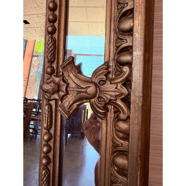Gold French 19th Century Large Vertical Gold Gilt Mirror with Cherub crest For Sale - Image 8 of 18