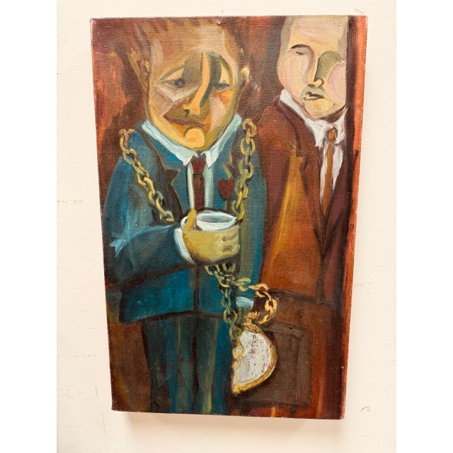 Mid-Century Modern Vintage Mid Century Modern Signed Oil Painting – Modernist Figurative, 1950s/60s For Sale - Image 3 of 6