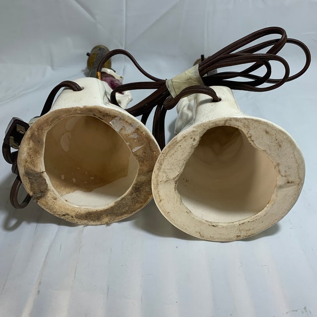 Mauve Vintage Porcelain "Colonial Couple" or "Victorian Courting Couple" Boudoir Vanity Lamps - a Pair For Sale - Image 8 of 8