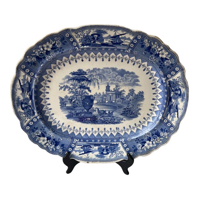 19th Century Victorian Staffordshire Blue Transfer-Printed “Canova” Platter For Sale