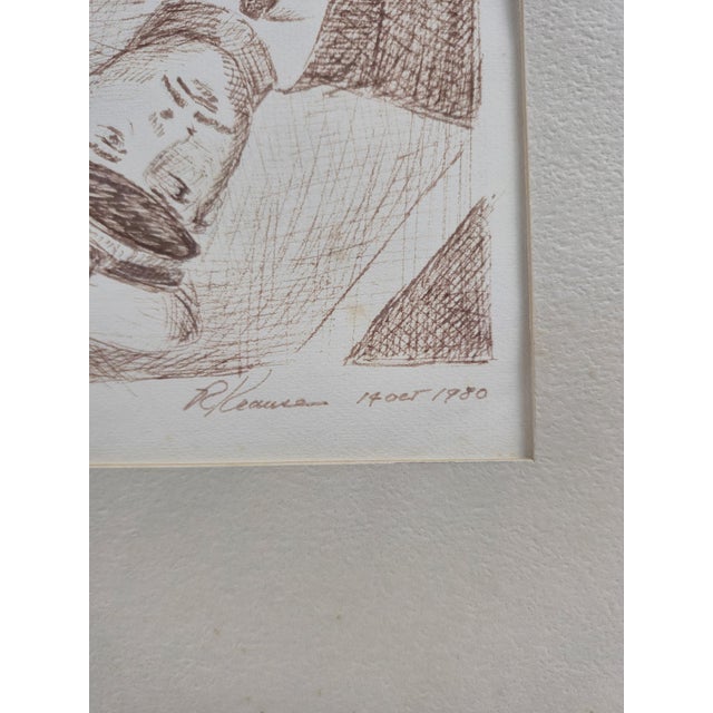 Taupe Vintage 1980 Signed R. Krause Metal Framed Pen & Ink Navy Naval Military Art Drawing For Sale - Image 8 of 11