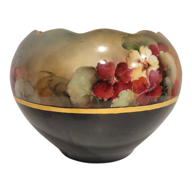 Antique Hand-Painted Floral Jardiniere Bowl Vase--Bavaria For Sale