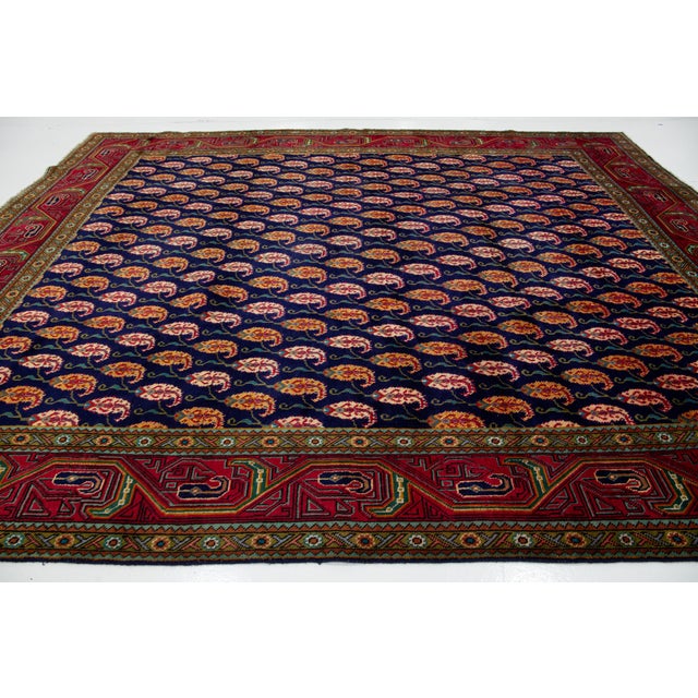 1950s Allover Pattern Handmade Persian Wool Rug Vintage in Navy Blue For Sale - Image 5 of 11