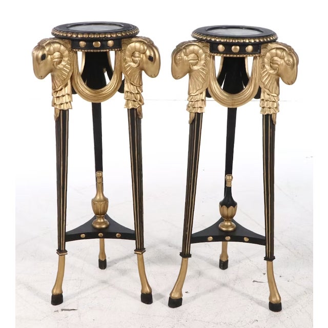 Late 20th Century Neoclassical Marble & Painted Wood Pedestal Tables - Pair For Sale - Image 9 of 9