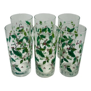 1970s Libbey Glass Holiday Highball Glass Set- Set of 6 For Sale