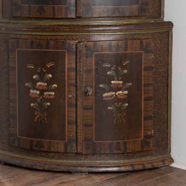 Wood Original Hand-Painted Swedish Pine Bowfront Corner Cabinet, Dated 1846 For Sale - Image 7 of 8