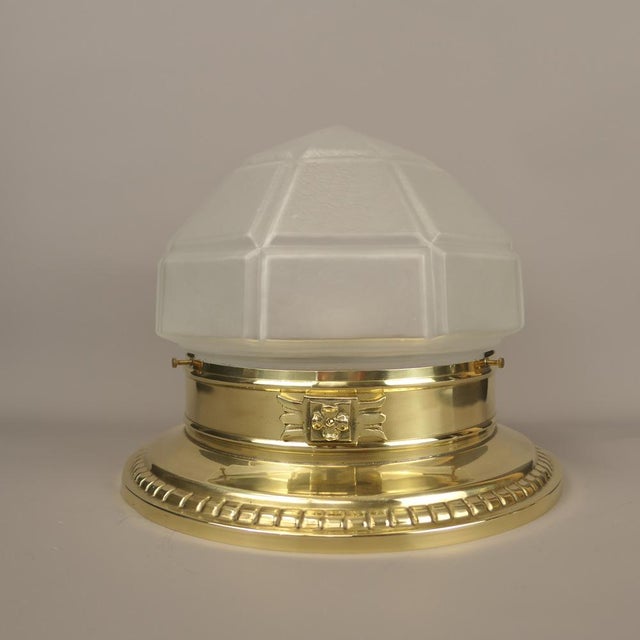 1920s Art Deco Austrian Ceiling Lamp with Glass Shade, 1920s For Sale - Image 5 of 11