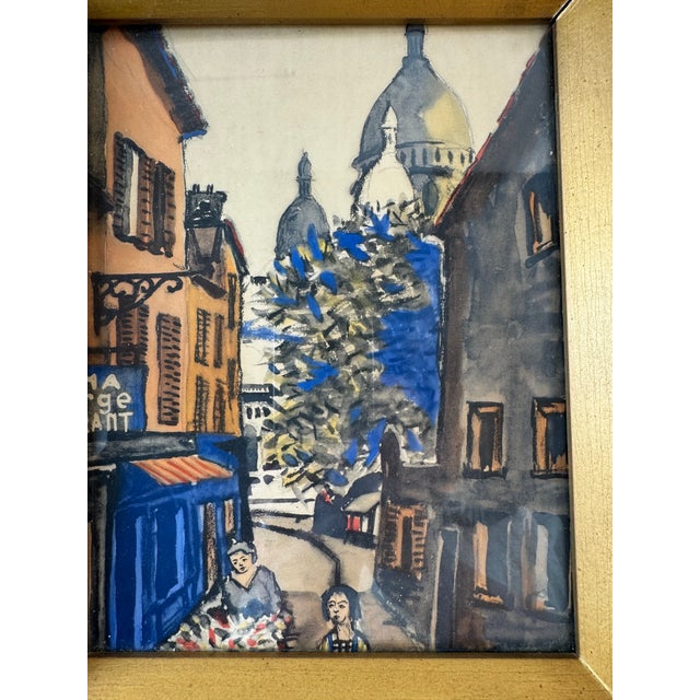 Paint Mid Century Paris Street Scene Watercolor, a Pair For Sale - Image 7 of 8