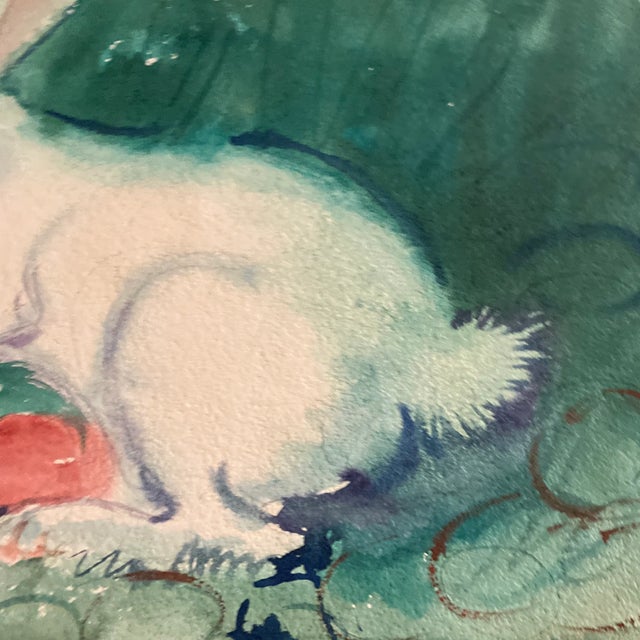 1950’s Vintage Original Rabbit With Easter Eggs Watercolor Painting ...