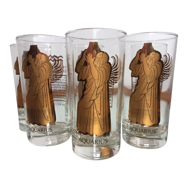 Vintage Zodiac Aquarius Gold Gilded Highball Glasses Set of Six Chairish