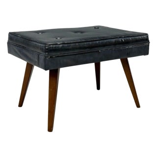 Danish Modern, Black Leatherette, Stained Wood, Footstool, Denmark, 1950s For Sale