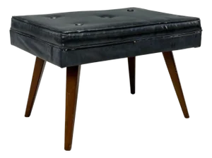 Danish Modern, Black Leatherette, Stained Wood, Footstool, Denmark, 1950s