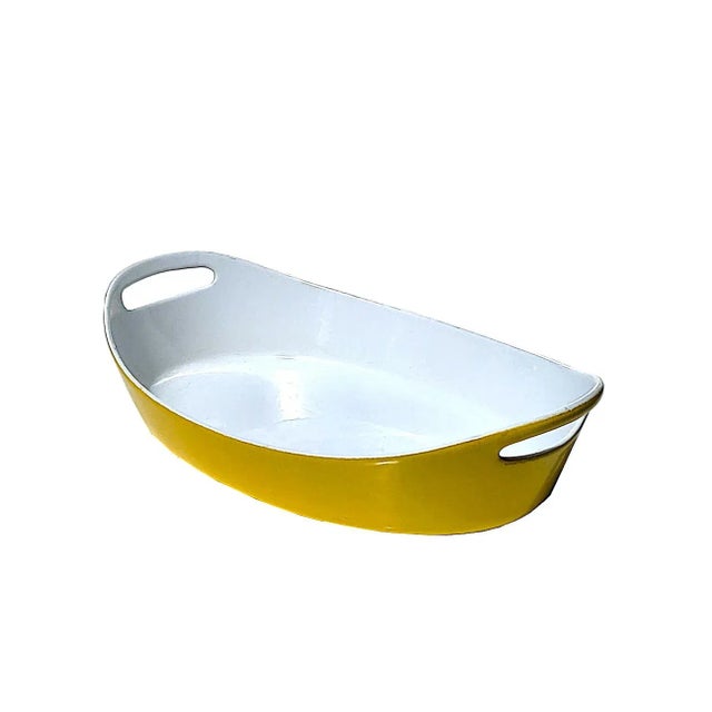 Mid-Century Modern Vintage 1970s Michael Lax for Copco Yellow Enamel and Cast Iron Baking Dish For Sale - Image 3 of 9