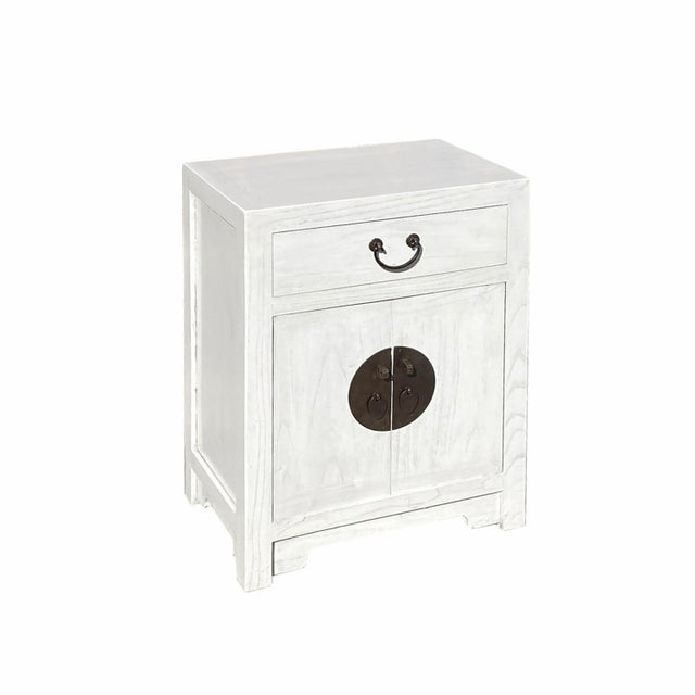 This is a handmade Chinese oriental end table nightstand with a drawer and two doors. The surface is finished with a...