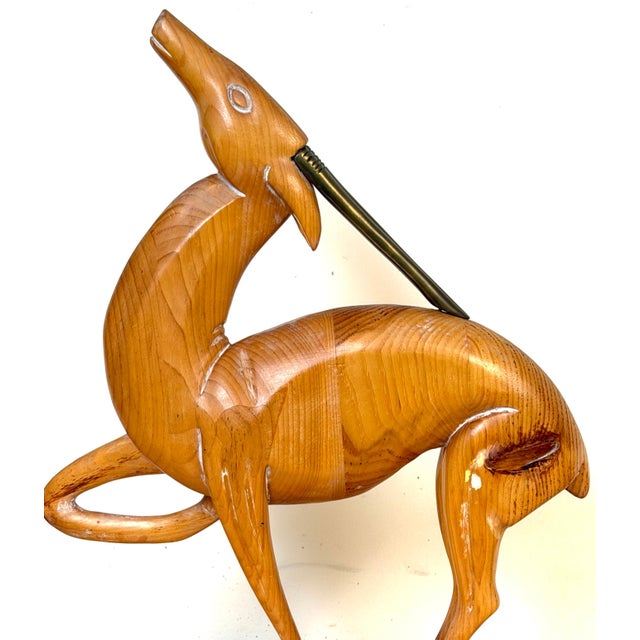 Italian Carved Limed Pine & Brass Deer Sculpture, 1970s For Sale - Image 11 of 18
