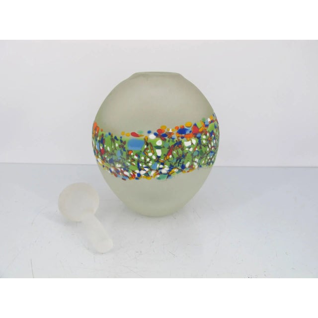 Signed Carlin Modern Abstract Bright Mosaic Design Art Glass Bottle For Sale - Image 4 of 7