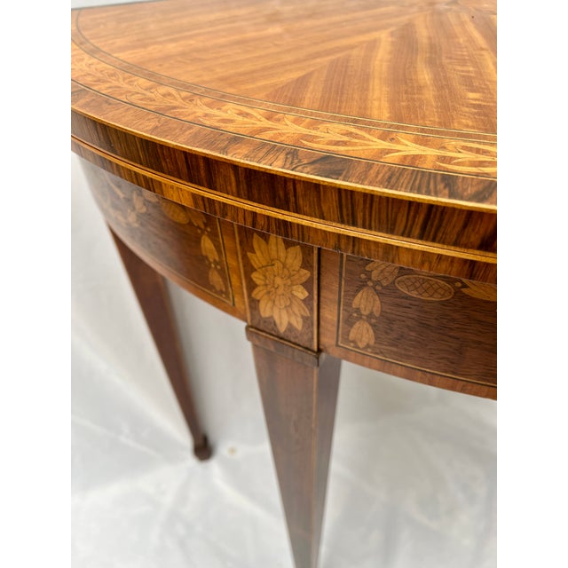 Wood 1970s Baker Furniture Stately Homes Demilune Inlaid Wood Game Table For Sale - Image 7 of 12