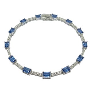 Natural 18k Gold Blue Sapphire 3.87cts & Diamond 0.39cts Bracelet For Sale