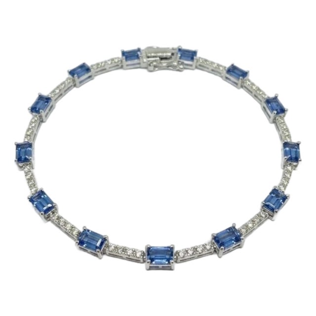 Natural 18k Gold Blue Sapphire 3.87cts & Diamond 0.39cts Bracelet For Sale