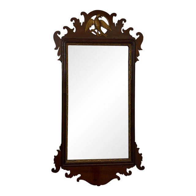 18th Century Early American Chippendale Style Wall Mirror With Eagle Pediment For Sale