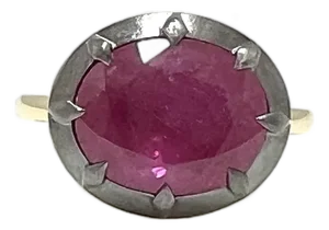 Gia Burma Purplish Pink Oval Sapphire Ring in 18k Yellow Gold and Black Rhodium, Size 6.5