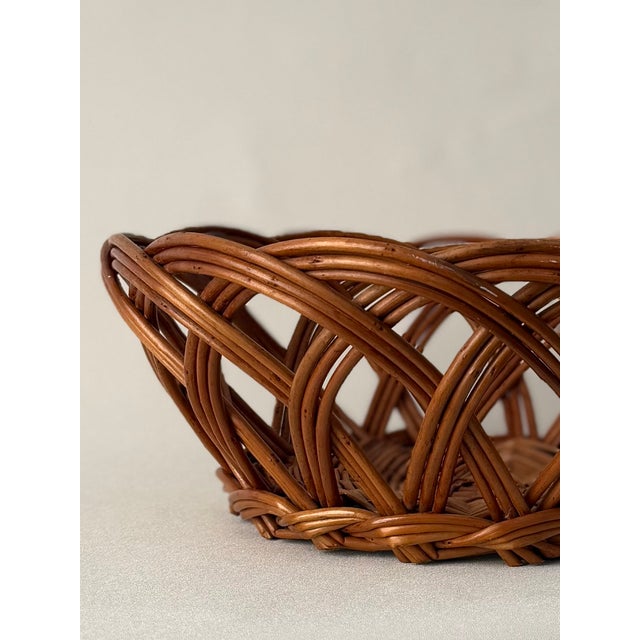 French Country Vintage Sculptural Rattan Basket | Open Weave For Sale - Image 3 of 7