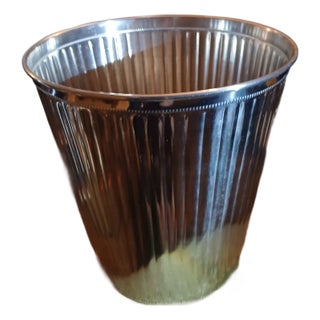 Vintage 90s Chrome Plated Fluted Metal Trash Bin Wastebasket For Sale