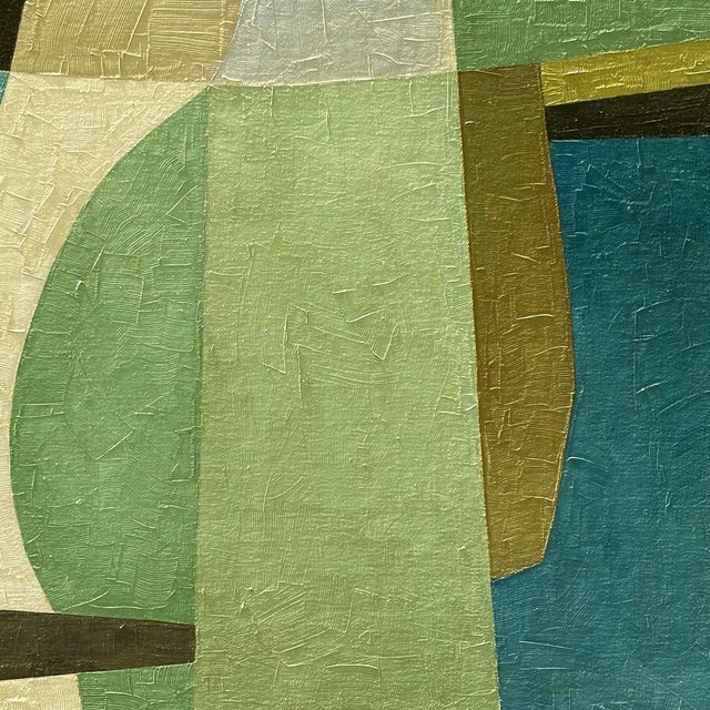 Mid-Century Modern Contemporary "Shades of Green" Abstract Oil Painting in Maple Float Frame For Sale - Image 3 of 6