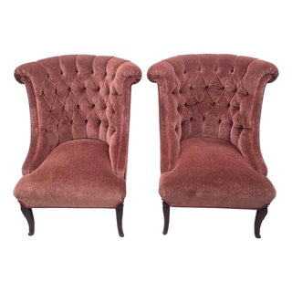 Vintage Queen Anne Style Tufted Wingback Chairs Newly Reupholstered - Pair For Sale