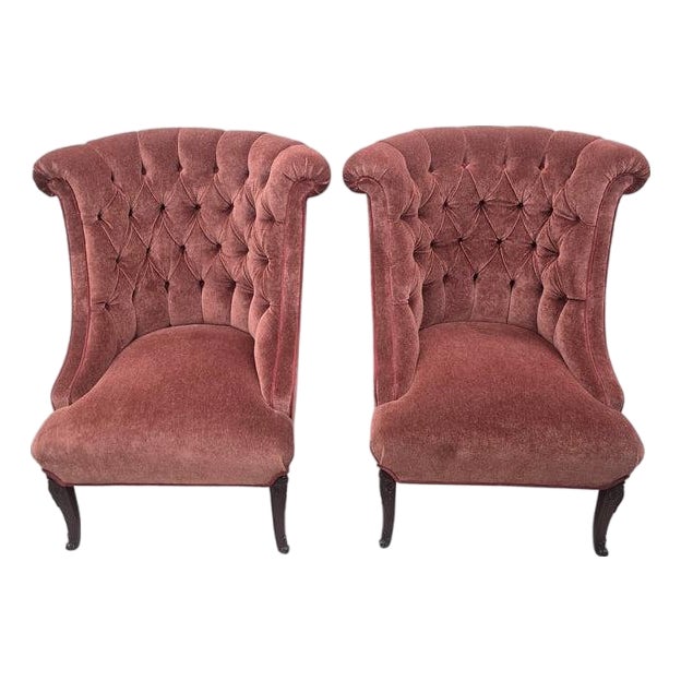 Vintage Queen Anne Style Tufted Wingback Chairs Newly Reupholstered - Pair For Sale