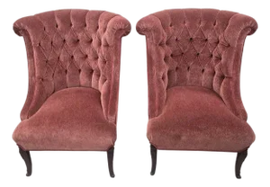 Vintage Queen Anne Style Tufted Wingback Chairs Newly Reupholstered - Pair